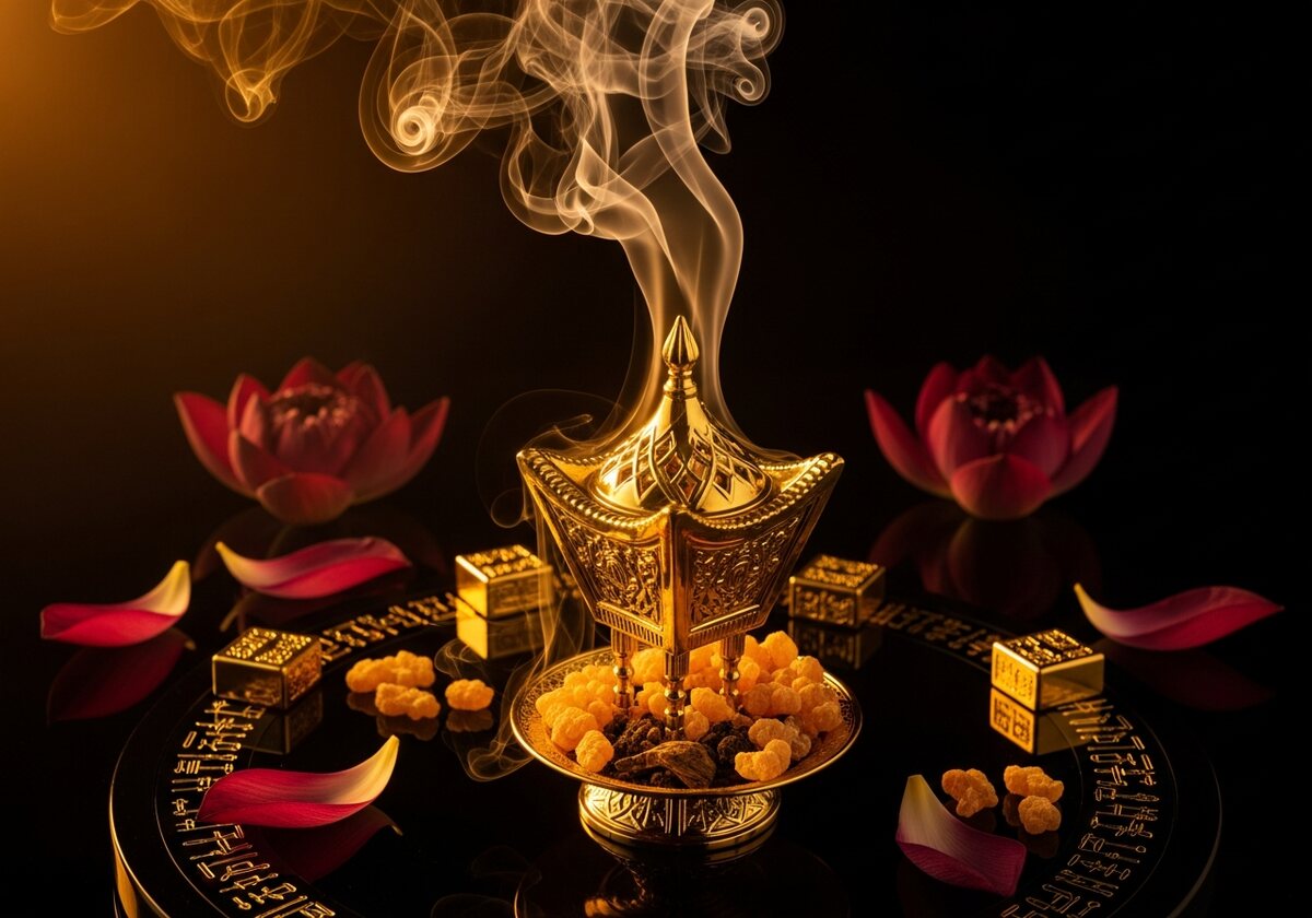 SENNEFER bakhoor incense burner with fragrant smoke and oud resin
