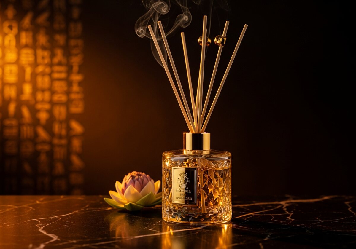 SENNEFER reed diffuser with rattan sticks on dark marble